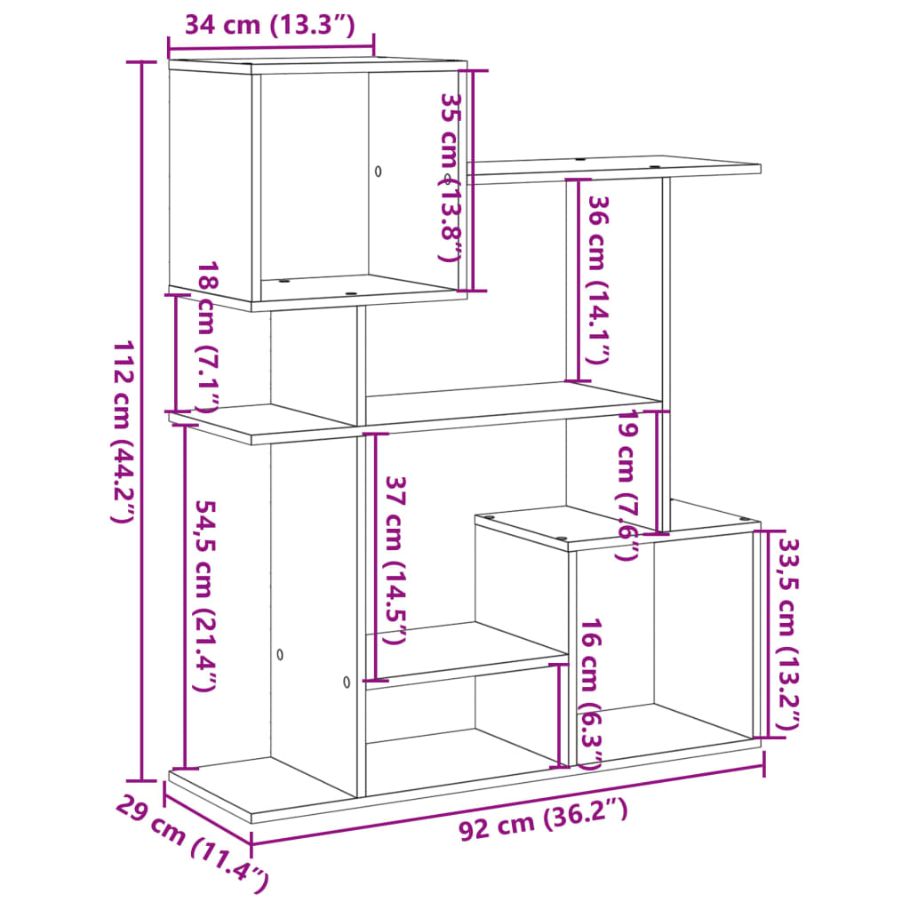 Romdeler bokhylle hvit 92x29x112 cm konstruert tre