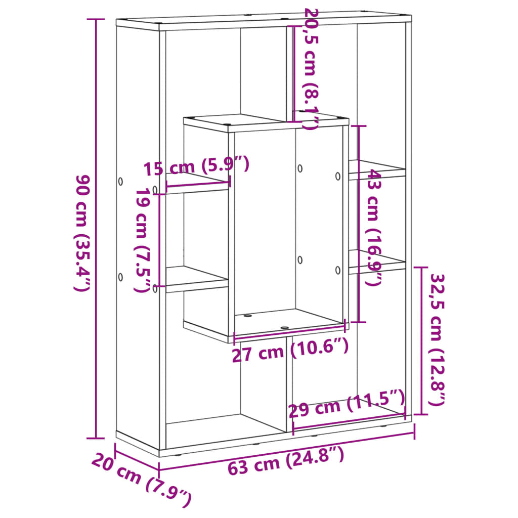 Bokhylle hvit 63x20x90 cm konstruert tre