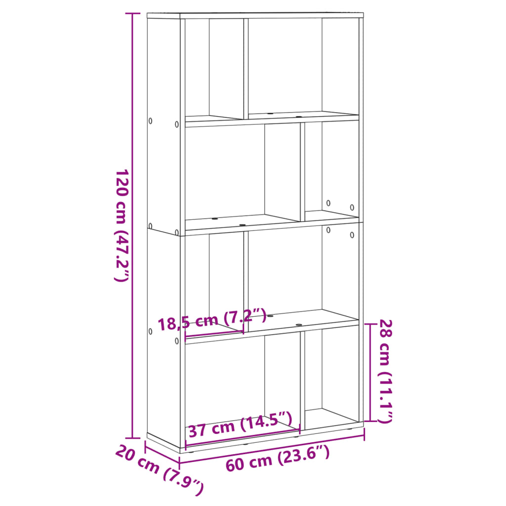 Bokhylle hvit 60x20x120 cm konstruert tre