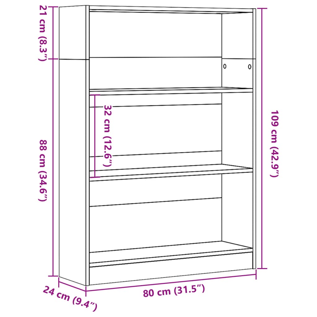Bokhylle hvit 80x24x109 cm konstruert tre
