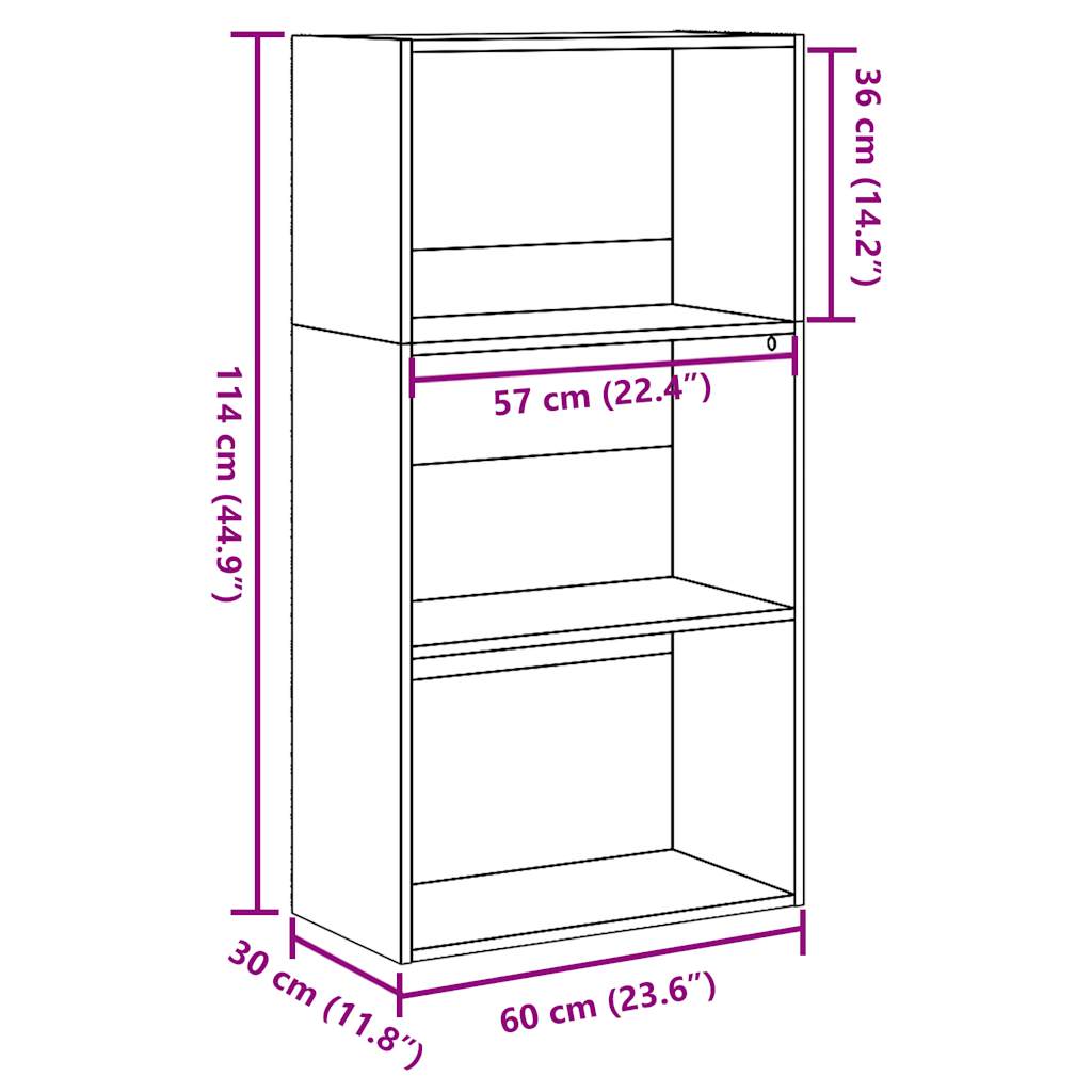 Bokhylle gammelt tre 60x30x114 cm konstruert tre