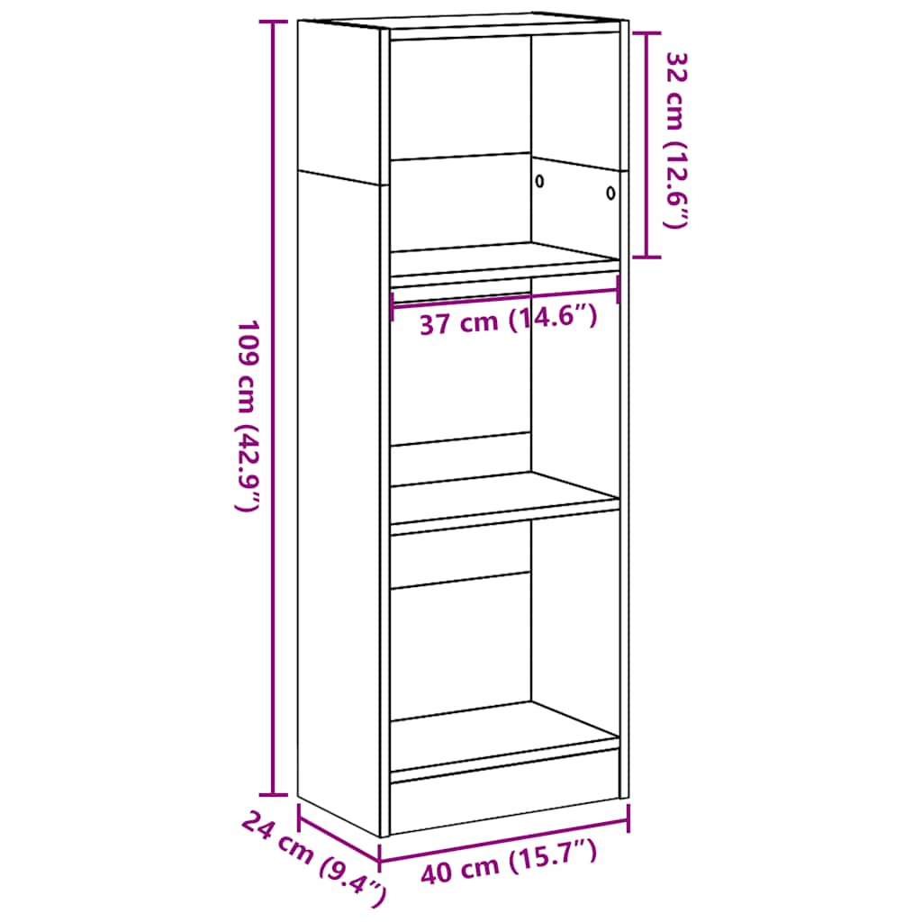 Bokhylle høyglans hvit 40x24x109 cm konstruert tre