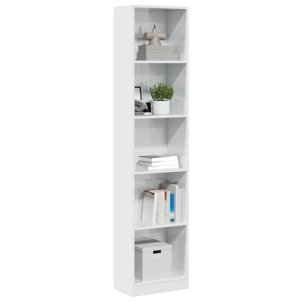 Bokhylle høyglans hvit 40x24x176 cm konstruert tre