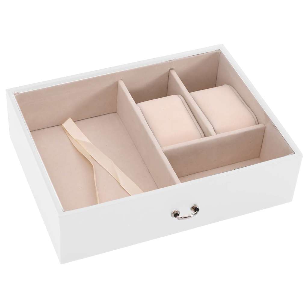 smykkeskrin 3-lags med speil låsbar hvit 26x18x17,5 cm