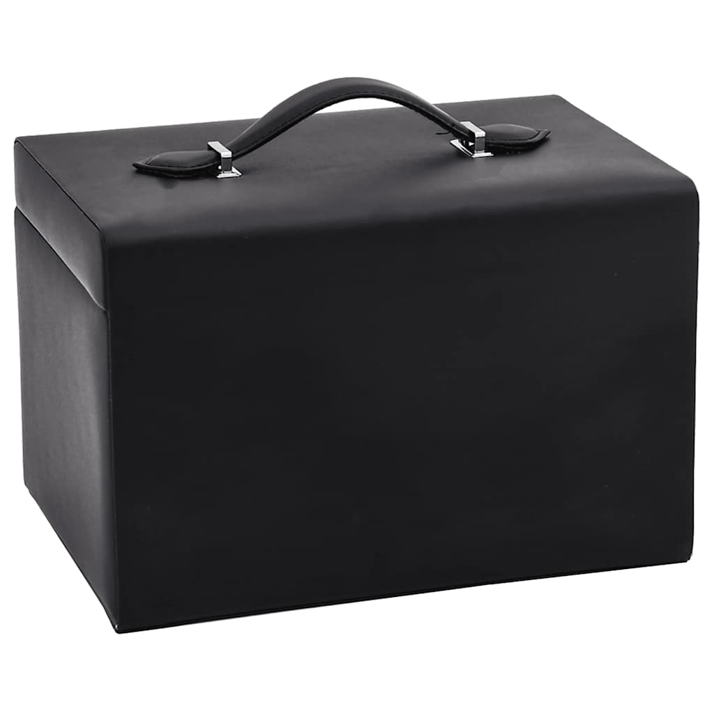 smykkeskrin 3-lags med speil låsbar svart 26x18x17,5 cm