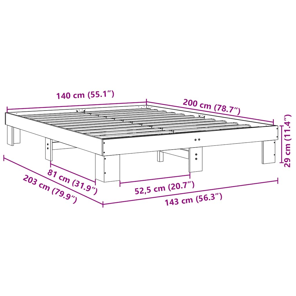Sengeramme uten Madrass 140x200 cm Heltre Eik