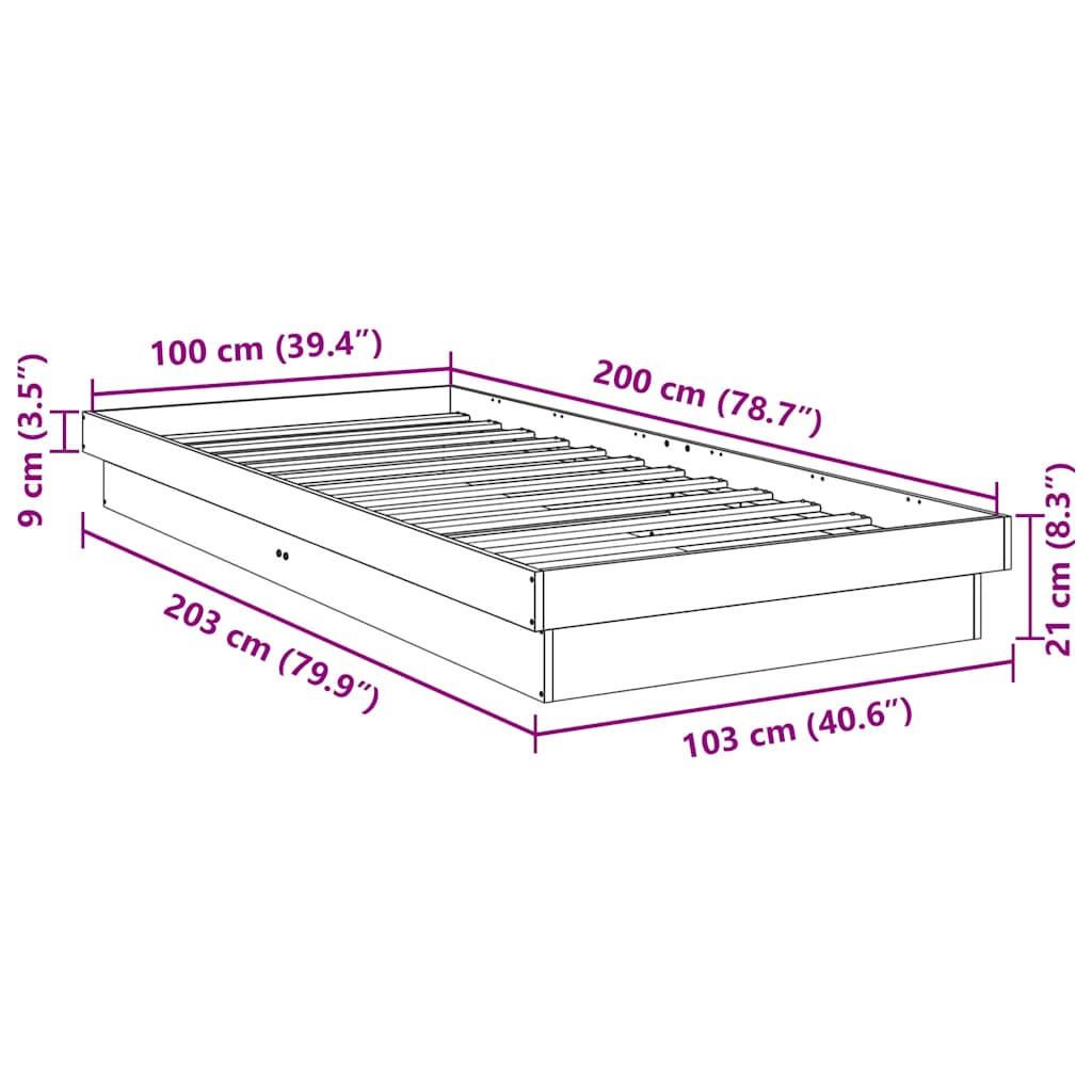 Sengeramme Uten Madrass 100x200 cm Helt Eik
