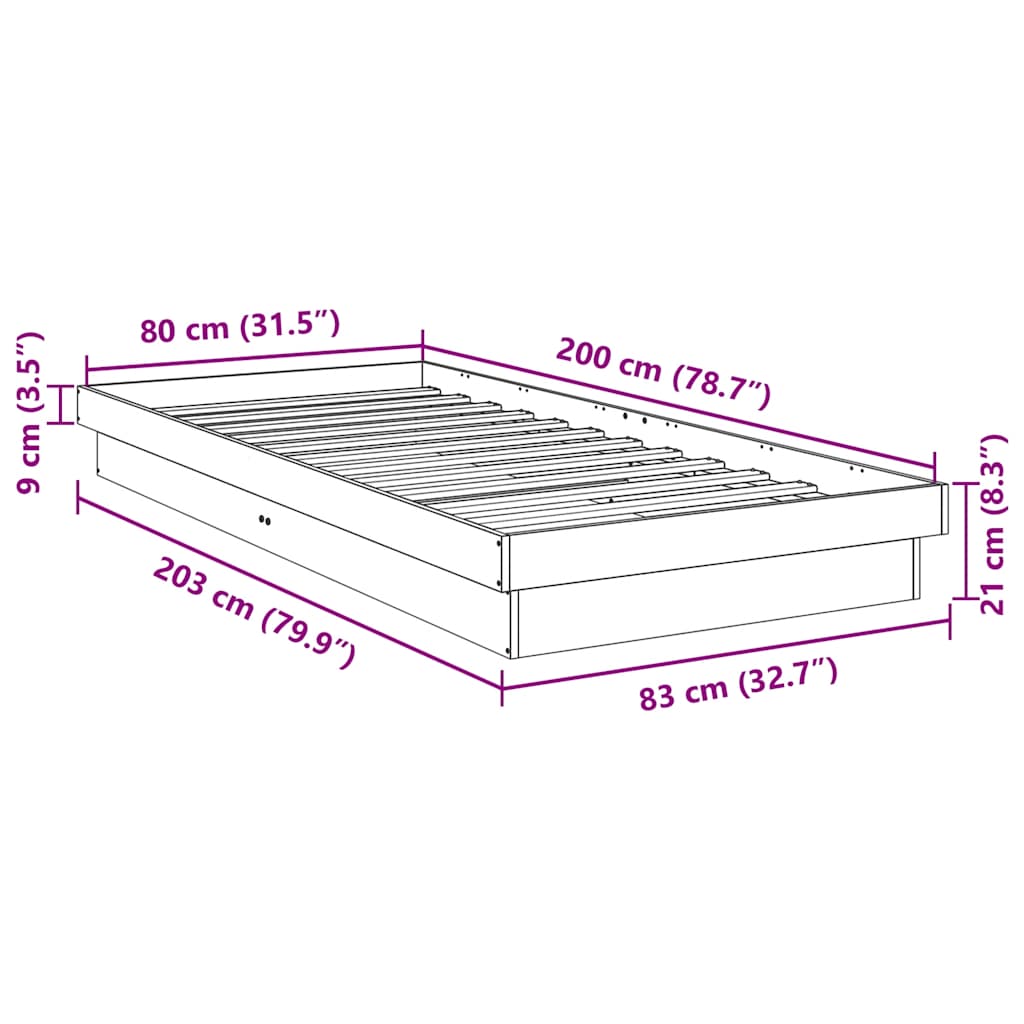 Sengeramme uten madrass 80x200 cm heltre eik