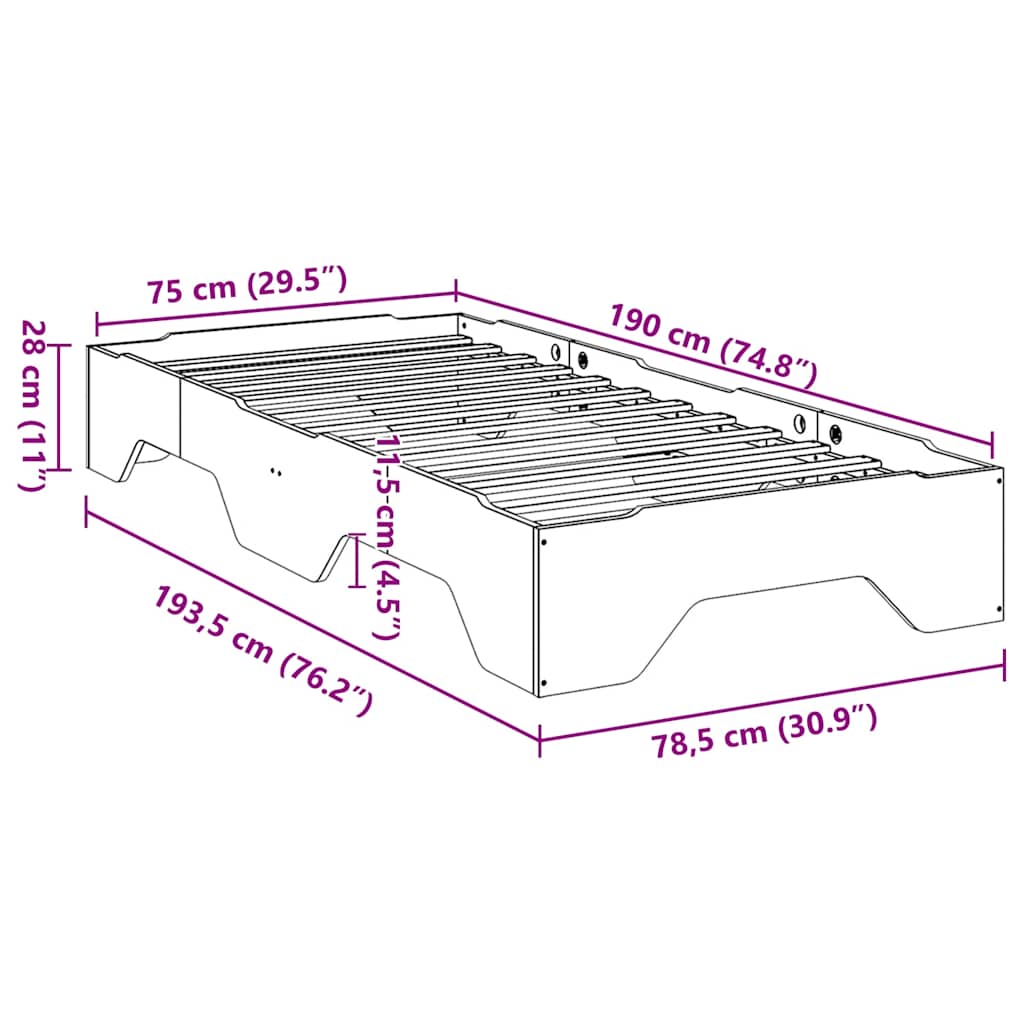 Sengeramme uten madrass stablebare hvit 75x190 cm heltre