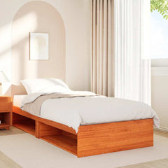 Seng med madrass voksbrun 90x200 cm heltre furu