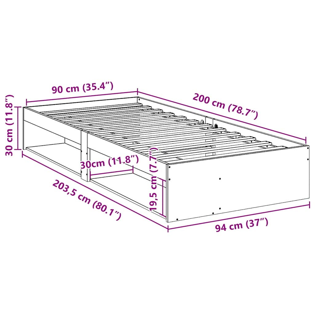 Seng med madrass voksbrun 90x200 cm heltre furu
