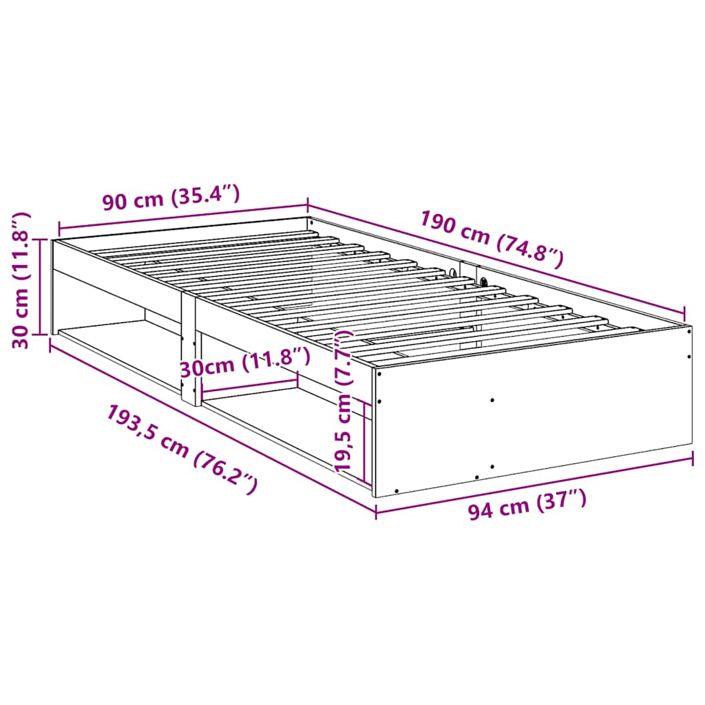 Dagseng uten madrass hvit 90x190 cm heltre furu