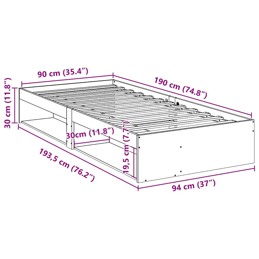 Dagseng uten madrass voksbrun 90x190 cm heltre furu