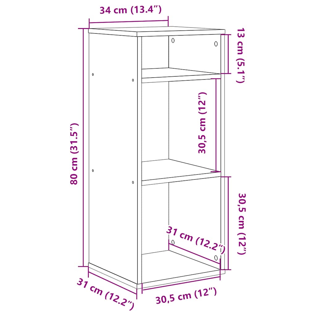 Bokhylle hvit 34x31x80 cm konstruert tre