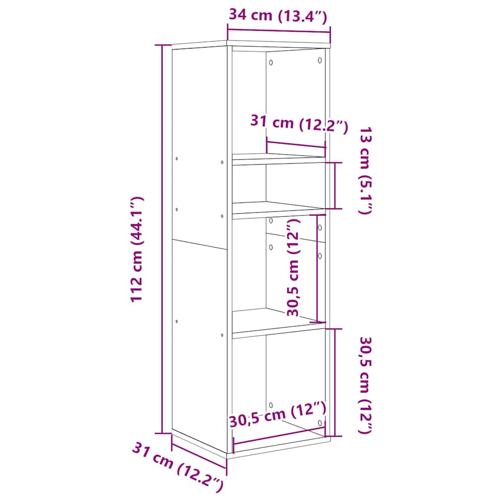 Bokhylle røkt eik 34x31x112 cm konstruert tre