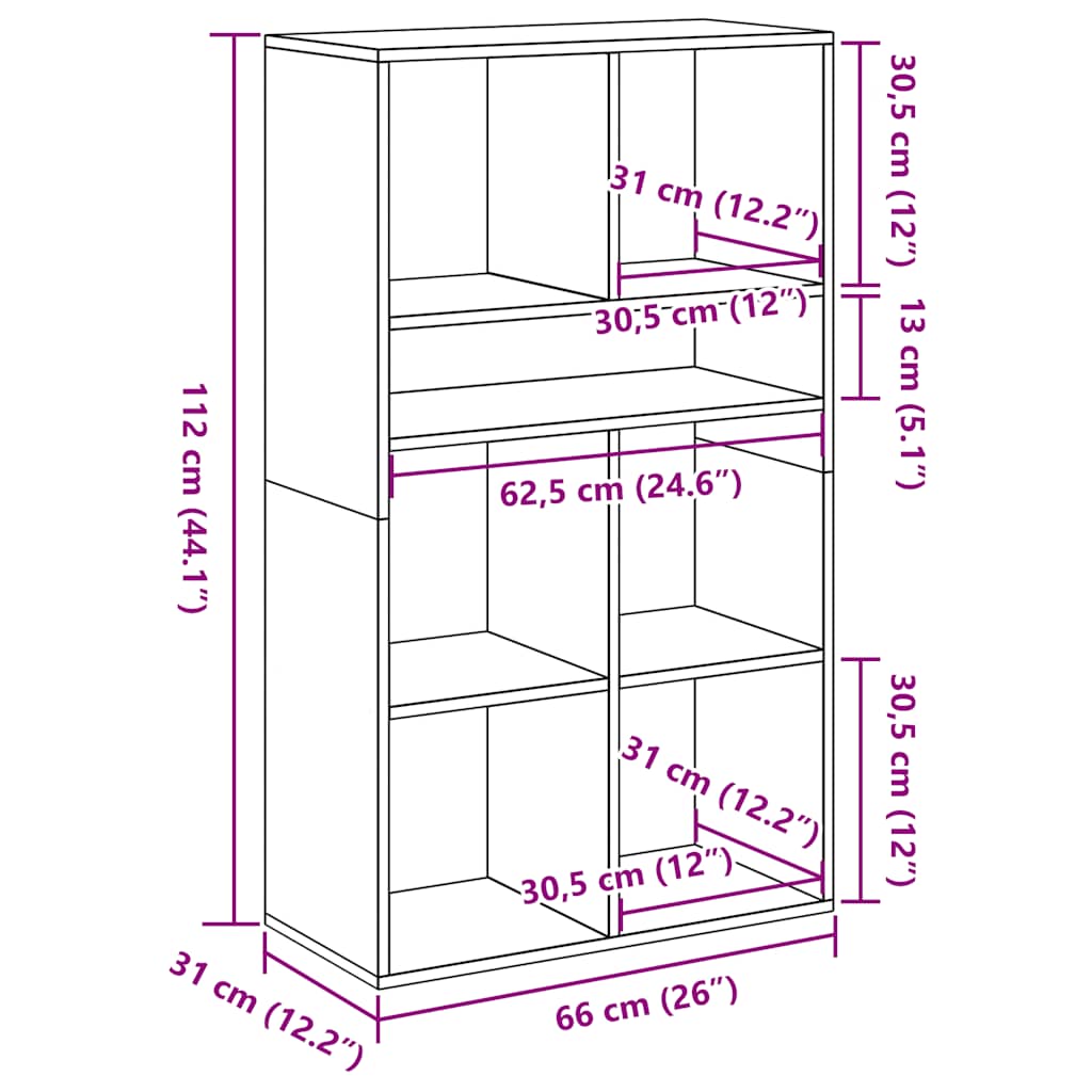 Bokhylle brun eik 66x31x112 cm konstruert tre