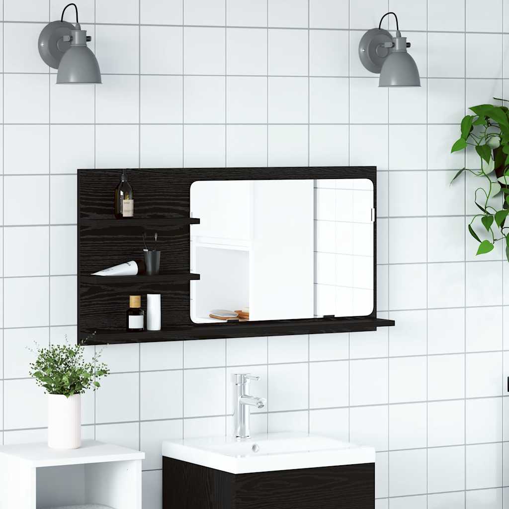 Baderomsspeilskap svart eik 90x11x45 cm konstruert tre