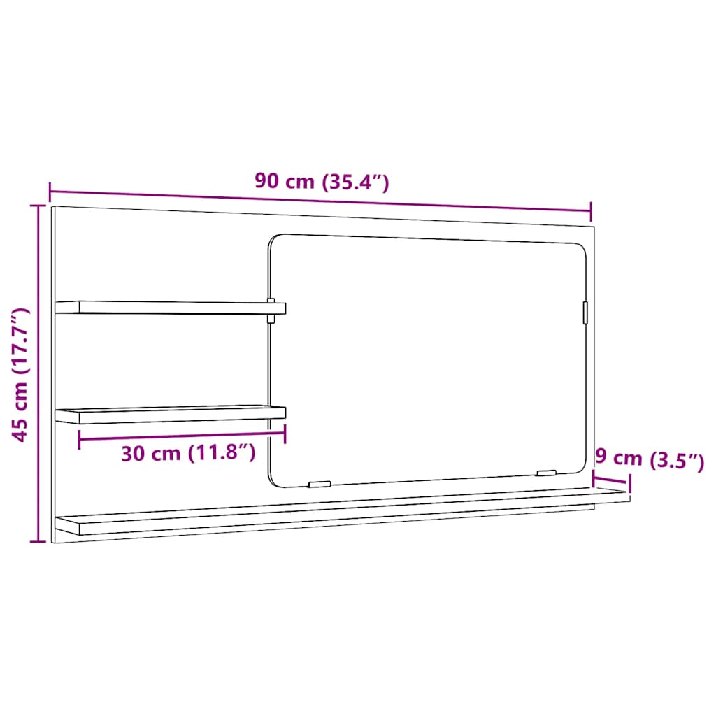 Baderomsspeilskap svart eik 90x11x45 cm konstruert tre