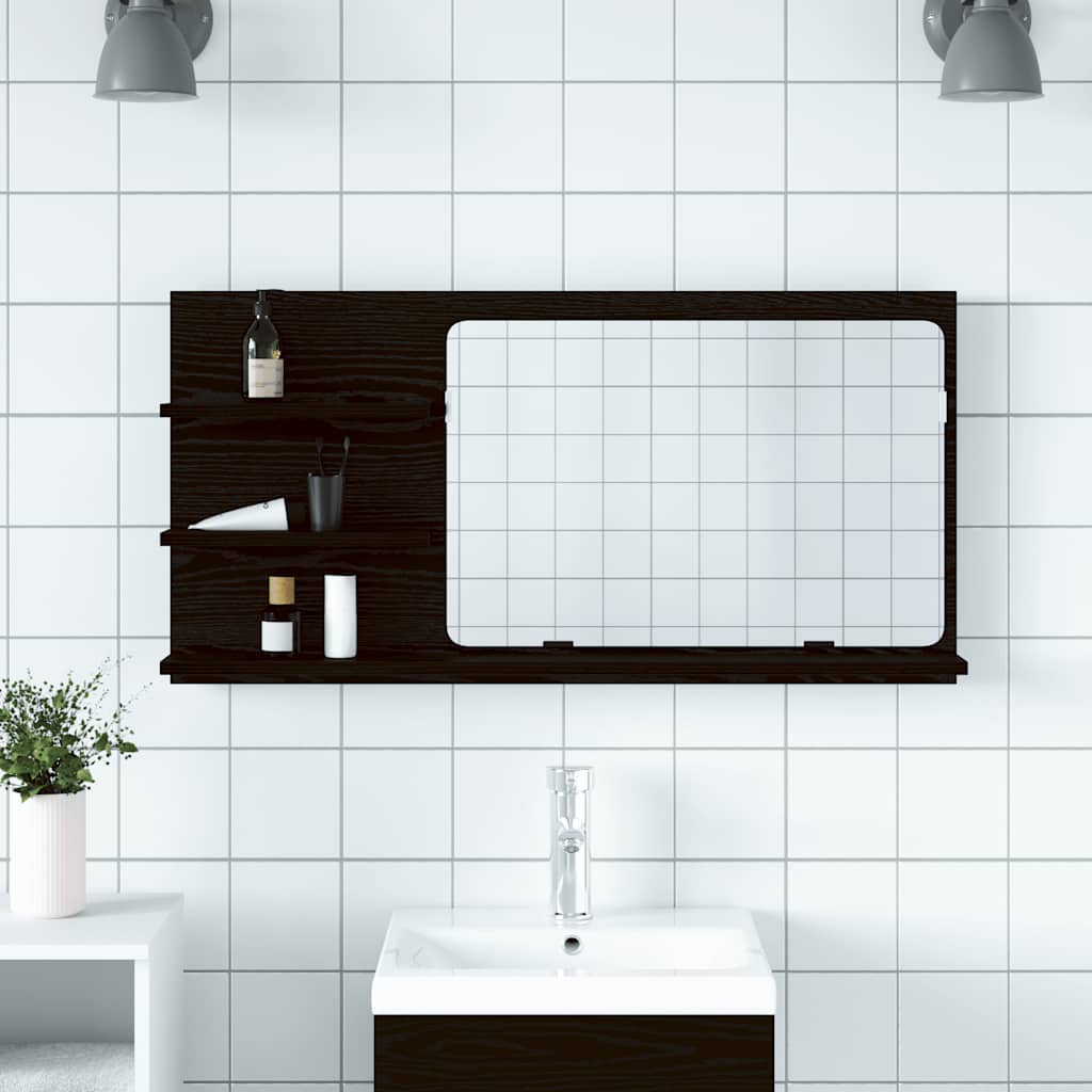 Baderomsspeilskap svart eik 90x11x45 cm konstruert tre