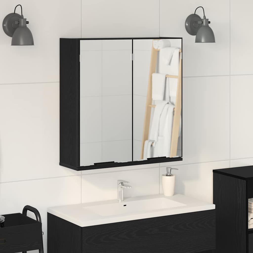 Baderomsskap med speil Svart eik 64 x 20 x 67 cm Konstruert tre