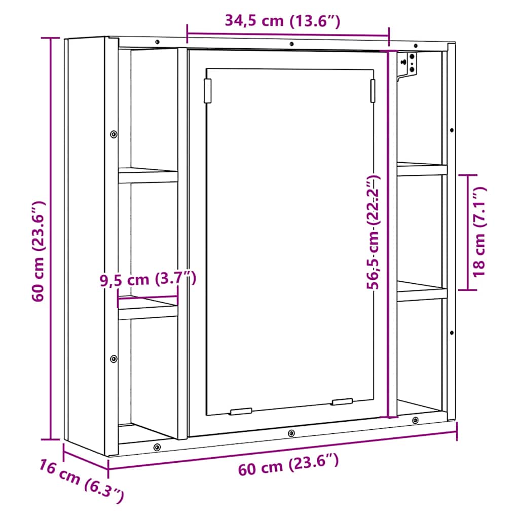 Baderomsspeil gammelt tre 60x16x60 cm konstruert tre