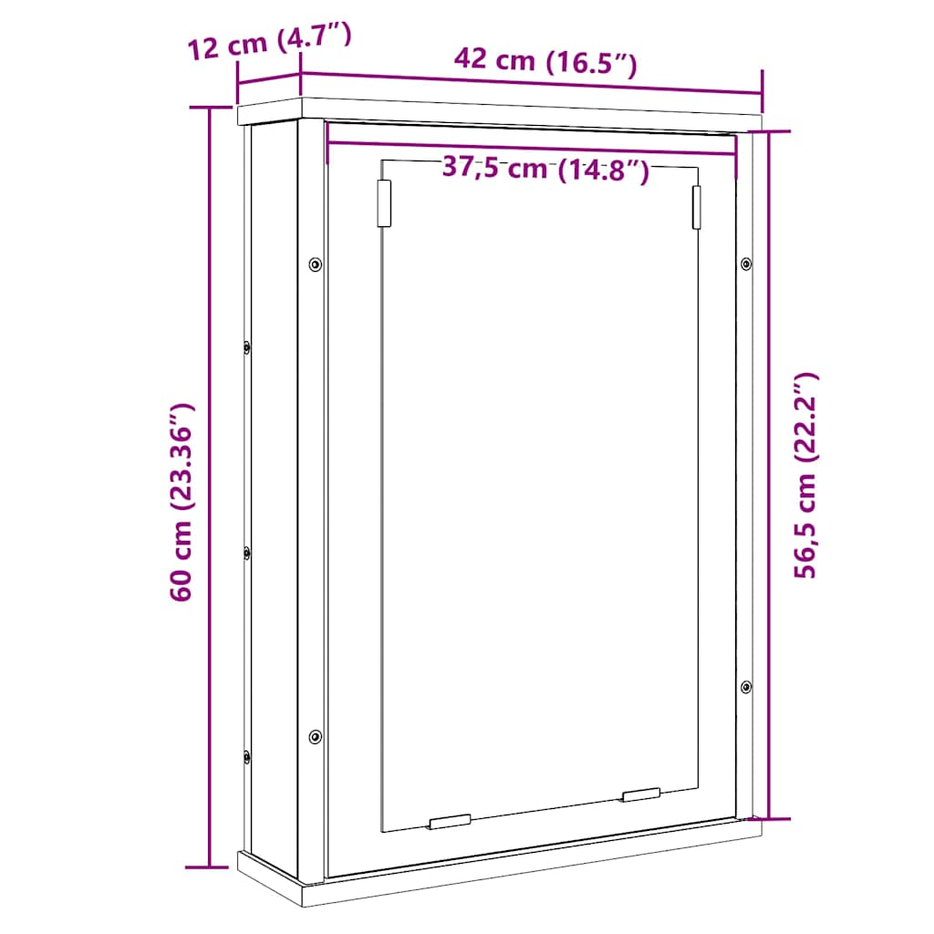 Baderomshylle med speil gammelt tre 42x12x60 cm konstruert tre