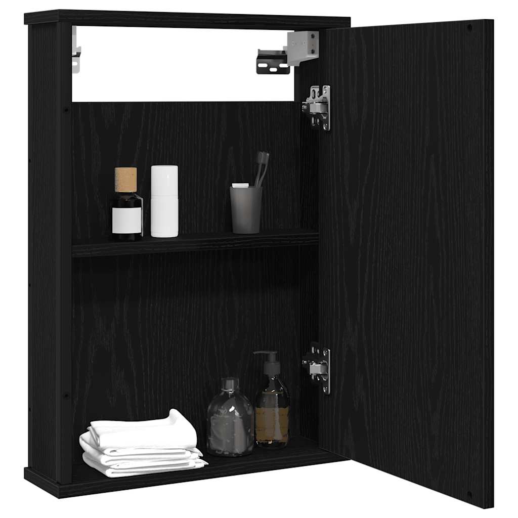 Baderomsskap med speil svart eik 42x12x60 cm konstruert tre