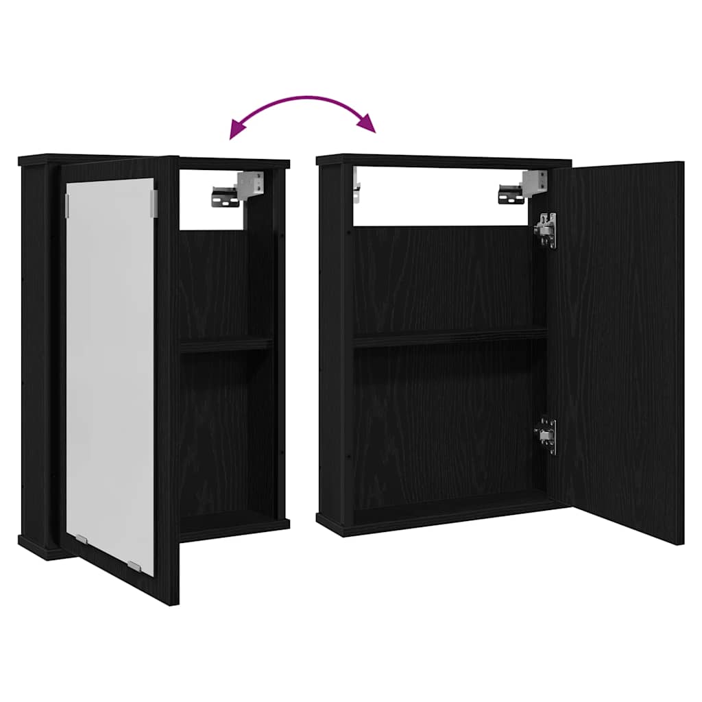 Baderomsskap med speil svart eik 42x12x60 cm konstruert tre