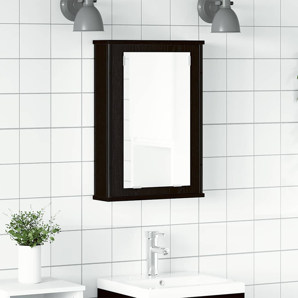 Baderomsskap med speil svart eik 42x12x60 cm konstruert tre