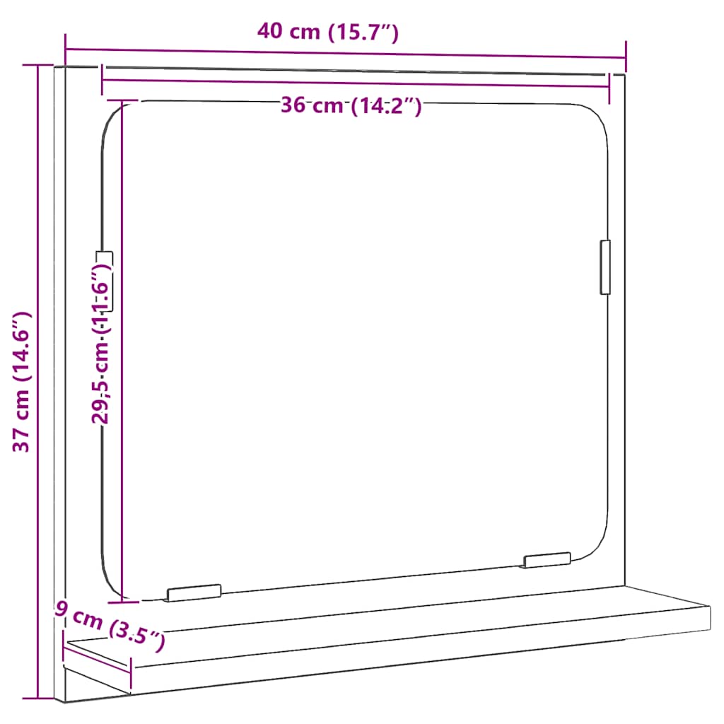 Baderomsspeil svart eik 40x10,5x37 cm konstruert tre