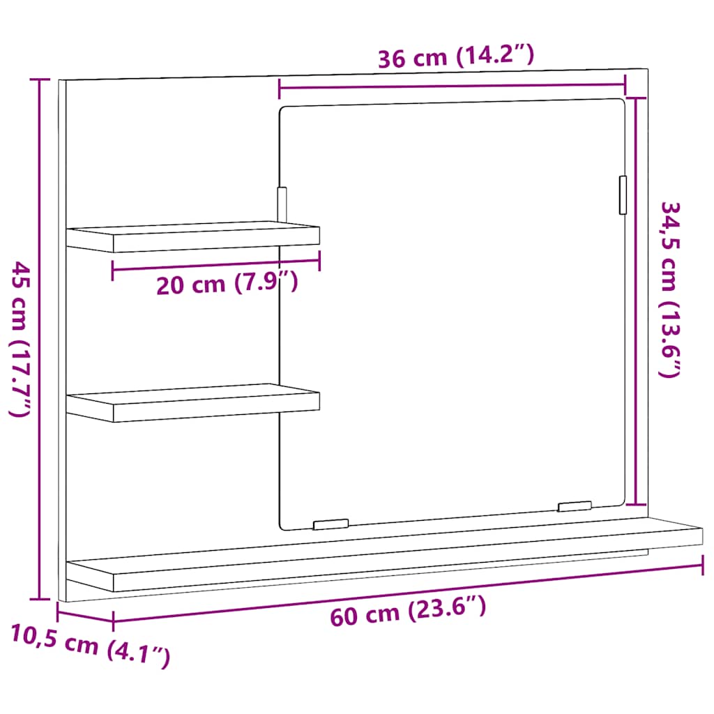 Baderomsspeil svart eik 60x10,5x45 cm konstruert tre