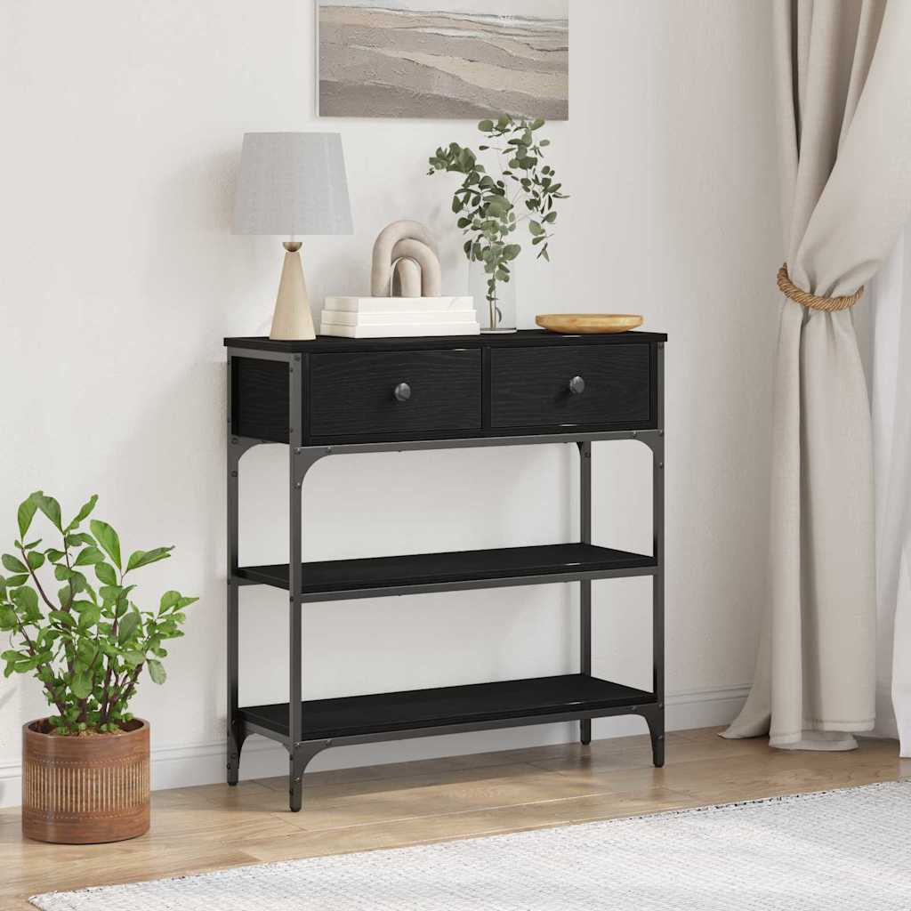 Konsollbord Svart Eik 72,5x25x75 cm Konstruert Tre & Stål