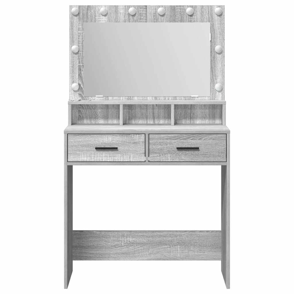 Sminkebord med LED-lamper Grå Sonoma 79x41x135 cm