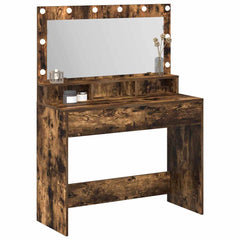 Sminkebord med LED-lamper i Røkt Eik 100x41x135 cm