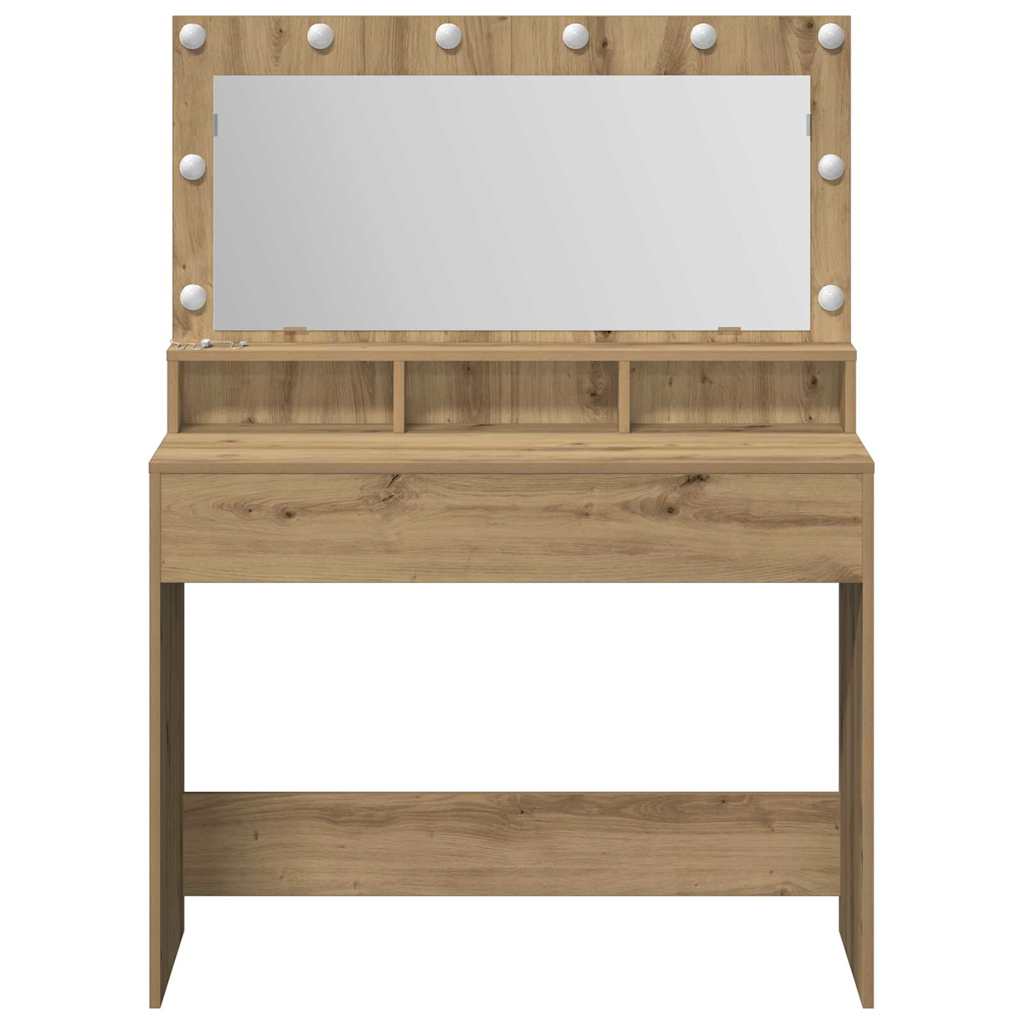 Sminkebord med LED Lys i Artisan Eik, 100x41x135 cm