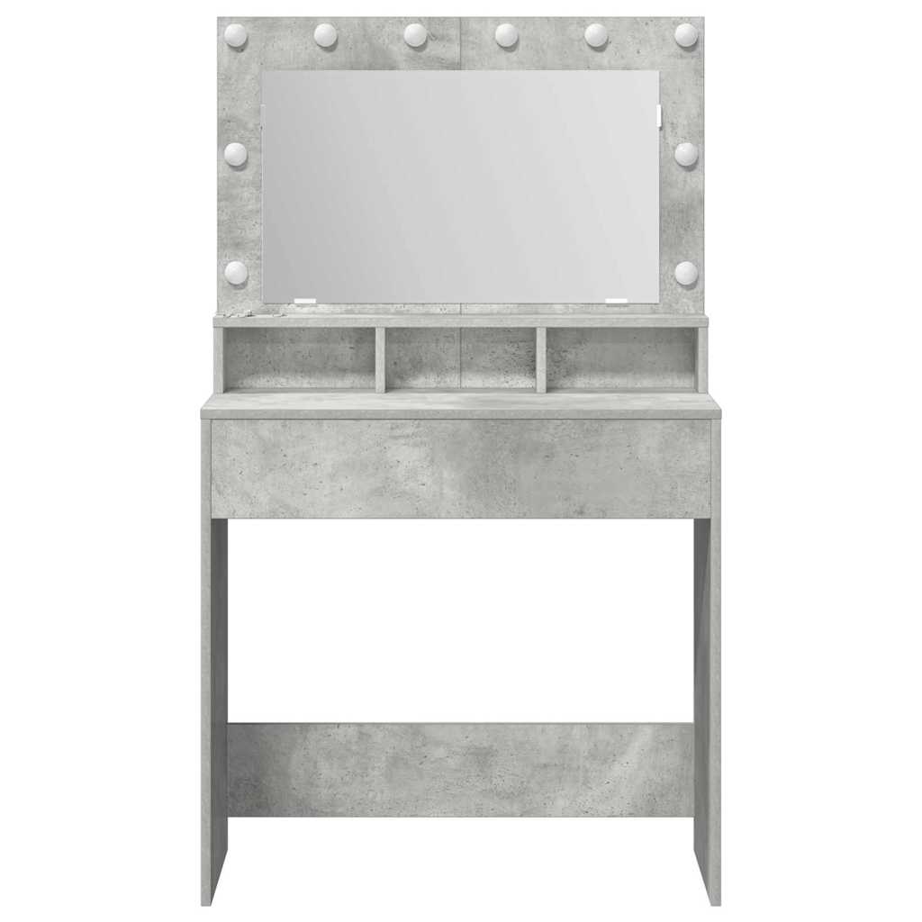 Sminkebord med LED-lys Betonggrå 79x41x135 cm