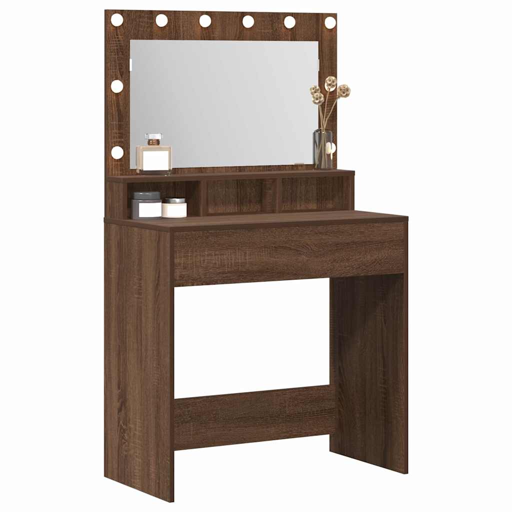 Sminkebord med LED-lamper i Brun Eik 79x41x135 cm