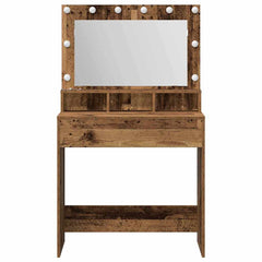 Sminkebord med LED-lamper, gammelt tre, 79x41x135 cm
