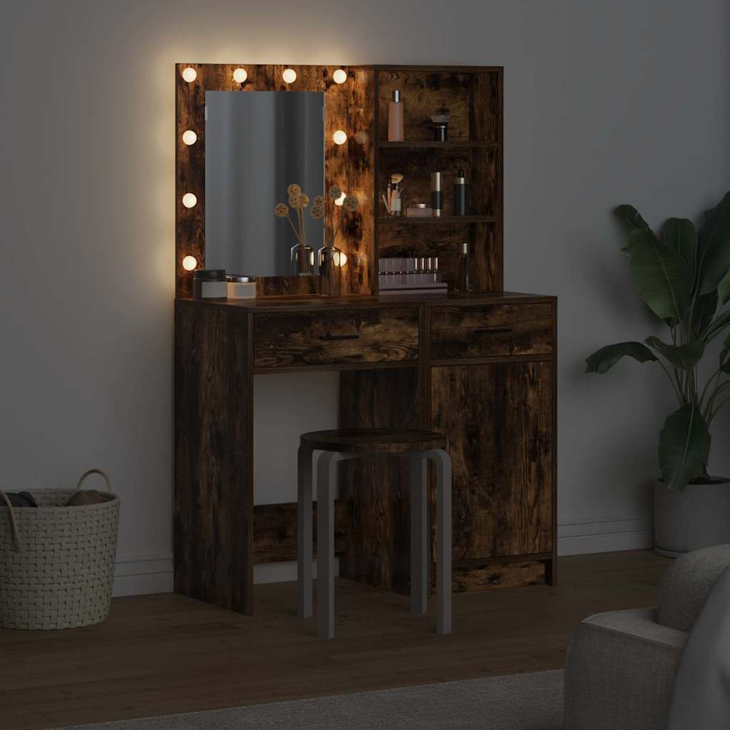 Sminkebordsett 2 pcs Røkt eik 50 x 41 x 135 cm Konstruert tre