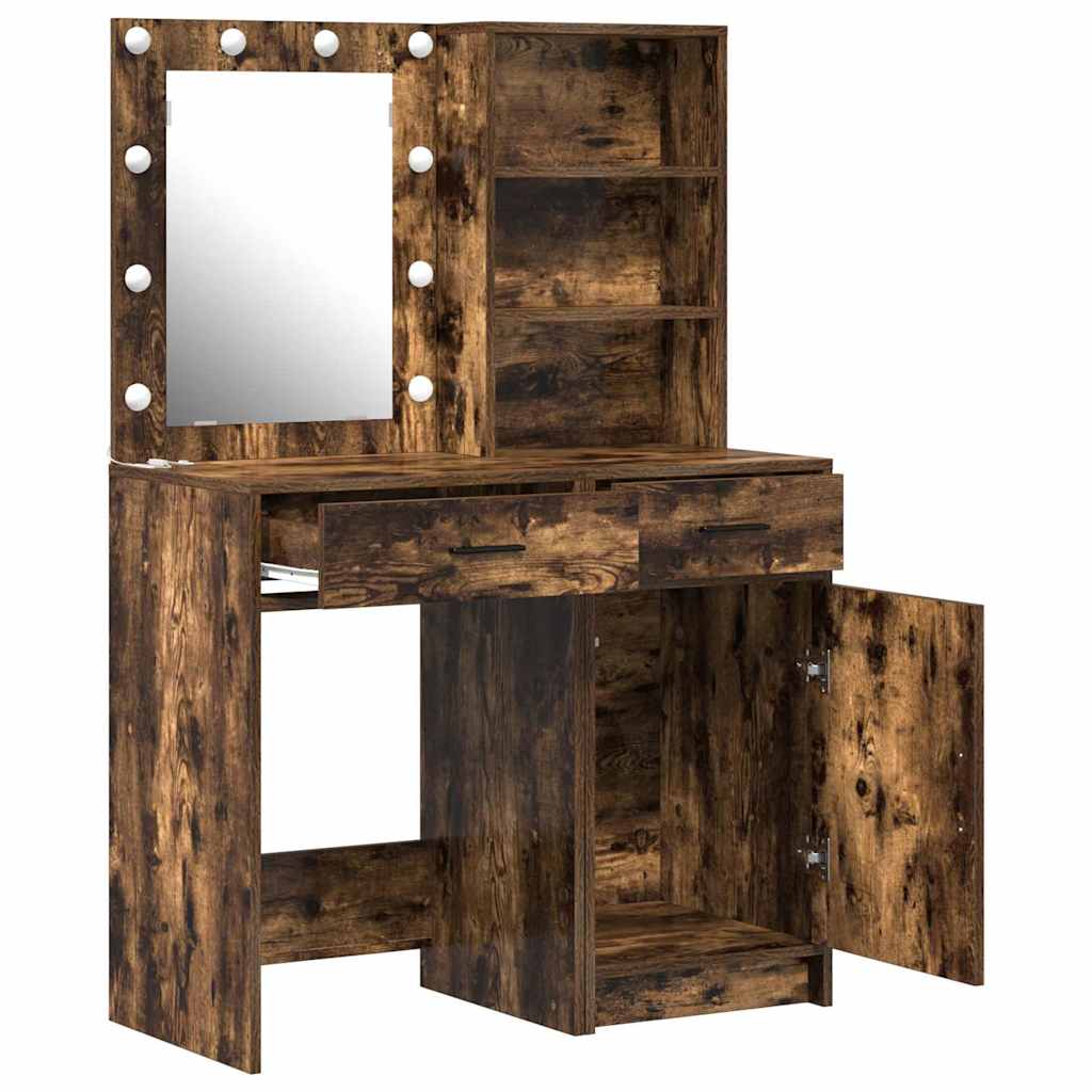 Sminkebordsett 2 pcs Røkt eik 50 x 41 x 135 cm Konstruert tre