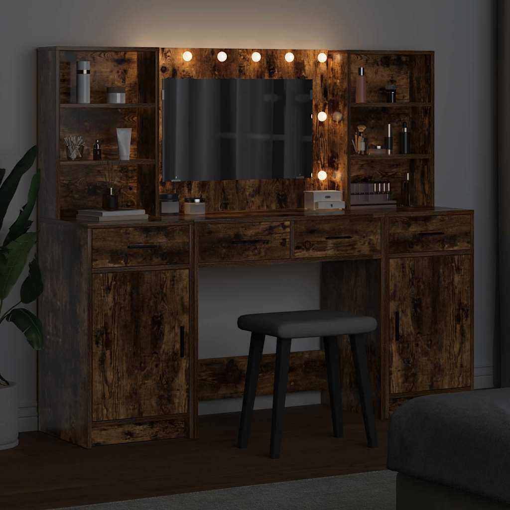 Sminkebordsett 3 pcs Røkt eik 78.5 x 41 x 135 cm Konstruert tre