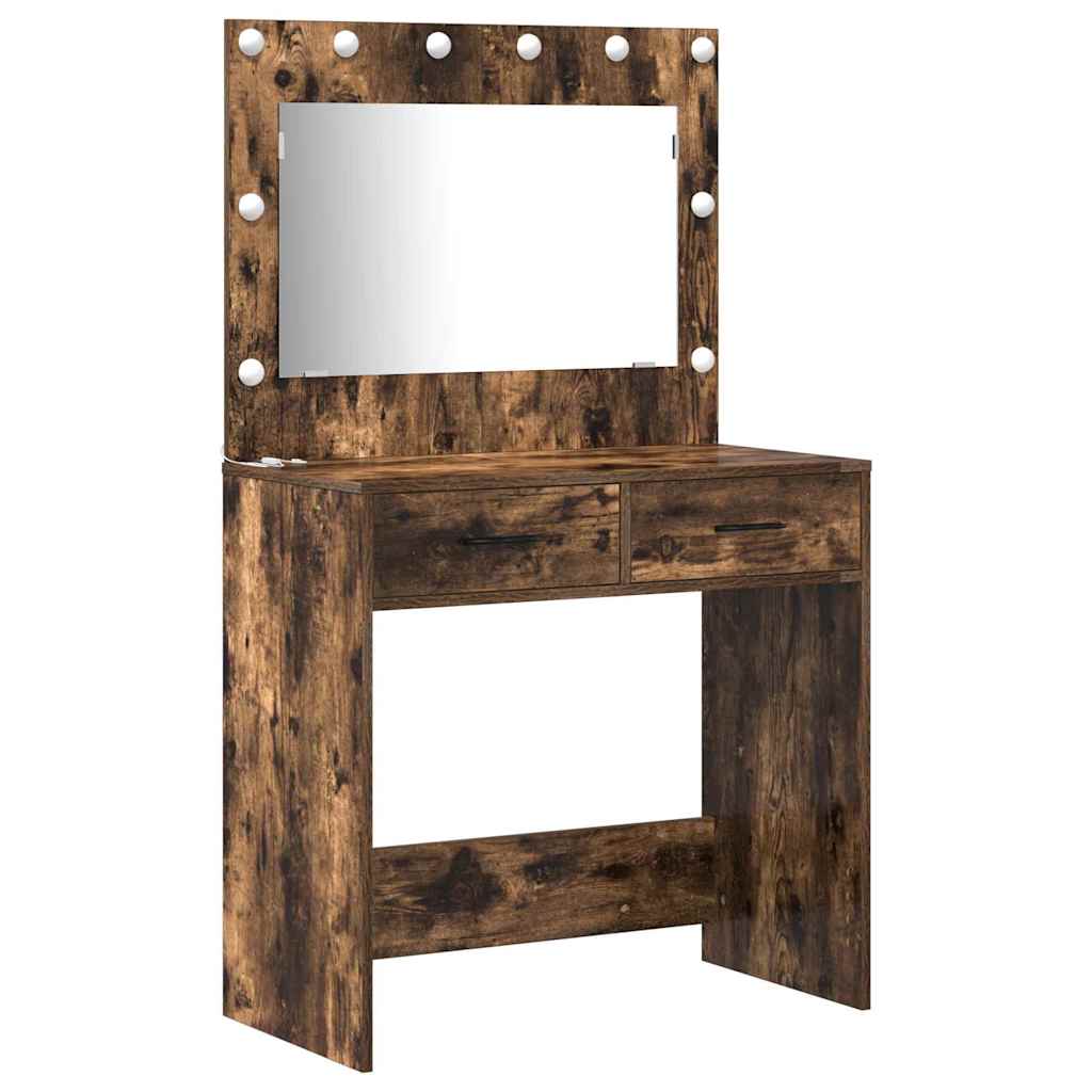 Sminkebordsett 3 pcs Røkt eik 78.5 x 41 x 135 cm Konstruert tre