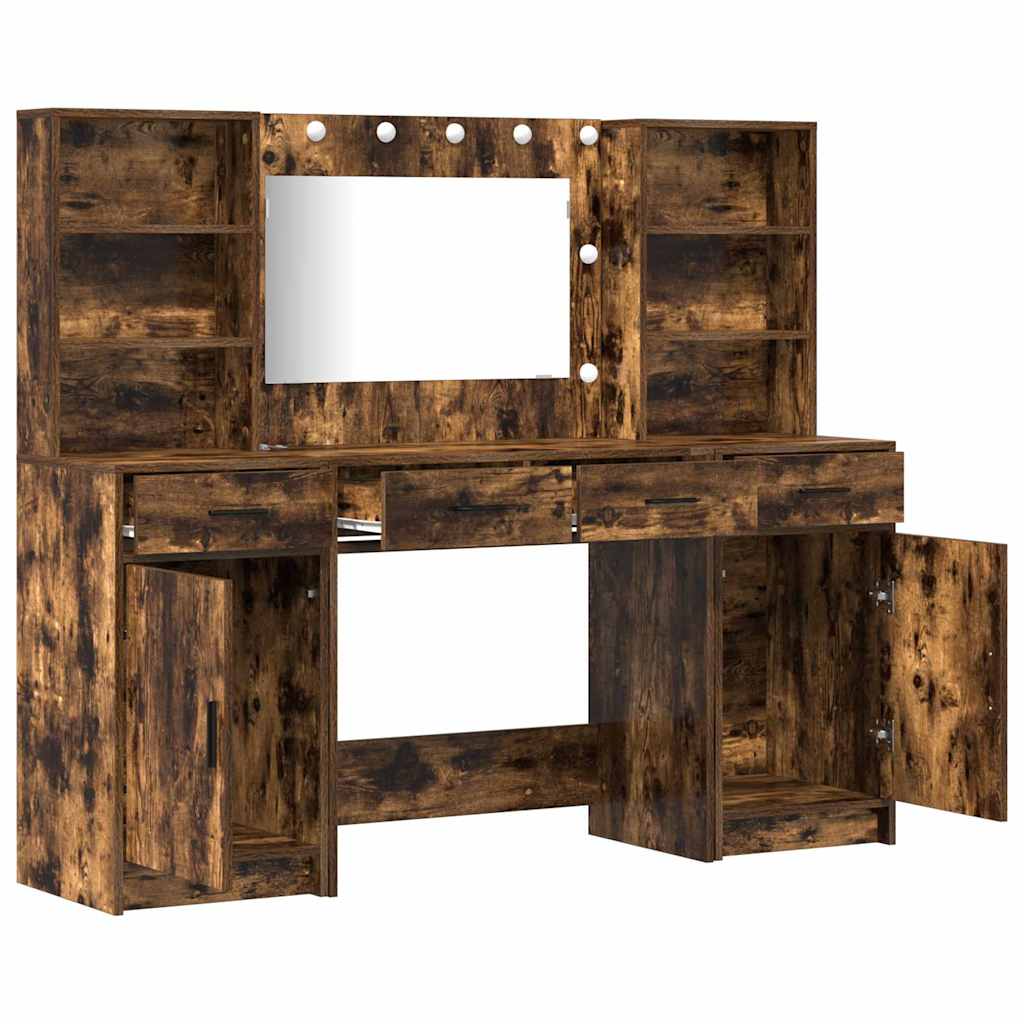 Sminkebordsett 3 pcs Røkt eik 78.5 x 41 x 135 cm Konstruert tre