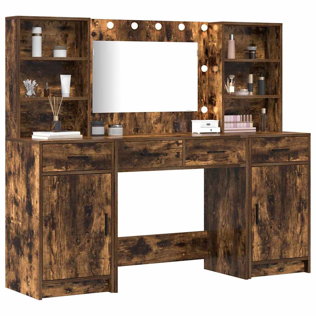 Sminkebordsett 3 pcs Røkt eik 78.5 x 41 x 135 cm Konstruert tre