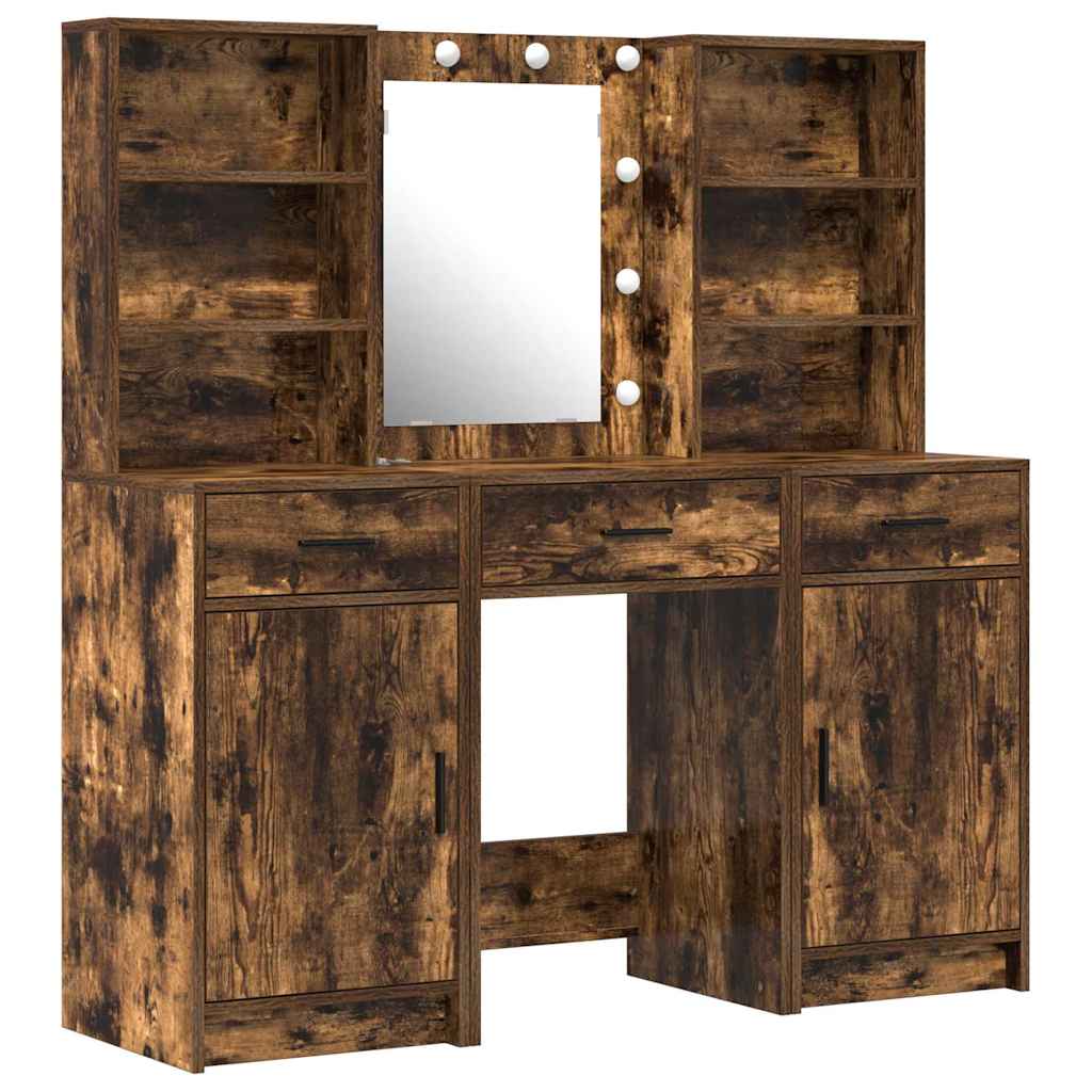 Sminkebordsett 3 pcs Røkt eik 50 x 41 x 135 cm Konstruert tre
