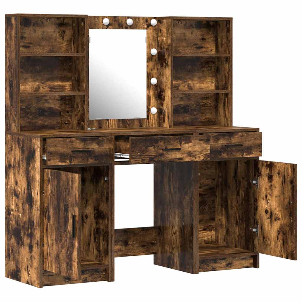 Sminkebordsett 3 pcs Røkt eik 50 x 41 x 135 cm Konstruert tre
