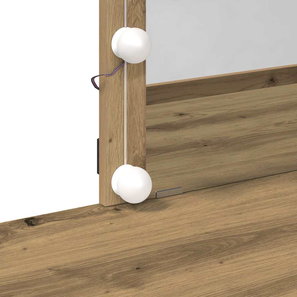 Sminkebord med Speil og LED Lys i Artisan Eik Konstruert Tre
