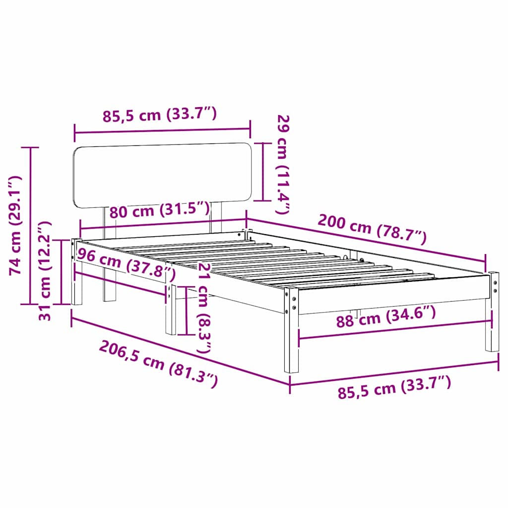 <strong> Sengestel med Hodegavl 80x200 cm</strong> i massivt furutre.
