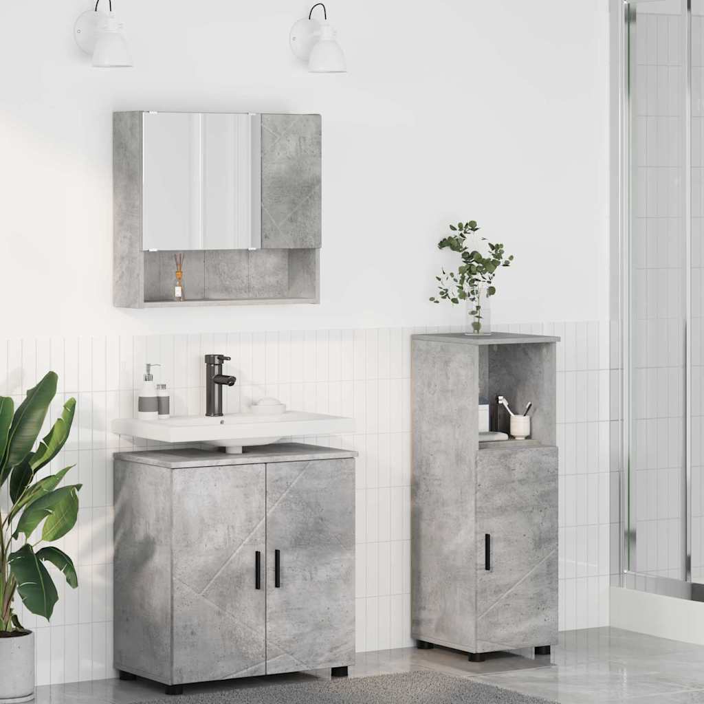 Baderomsinnredningssett med dør 3 pcs Betonggrå 61 x 35 x 64 cm