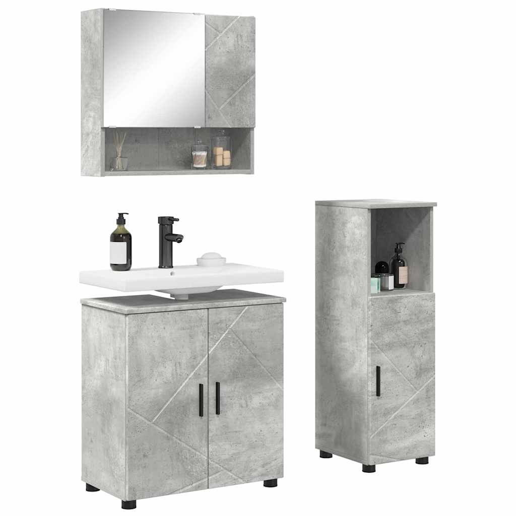 Baderomsinnredningssett med dør 3 pcs Betonggrå 61 x 35 x 64 cm